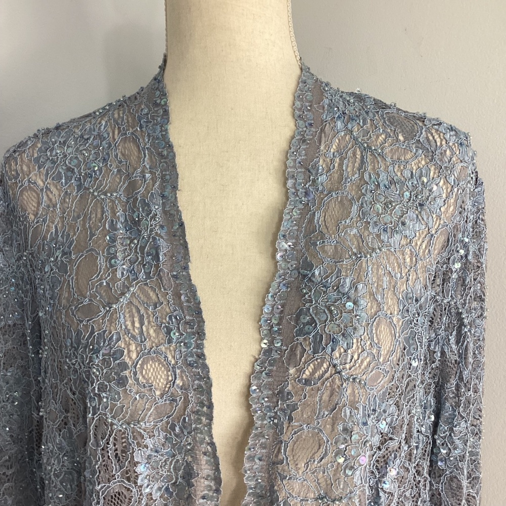 VTG 80-S KAREN MILLER  PLUS 20W SPECIAL EVENT BLUE LACE CARDIGAN BEADS S… - Picture 8 of 13